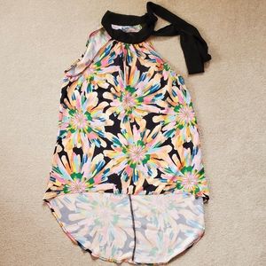 High-Low Tie Neck Blouse